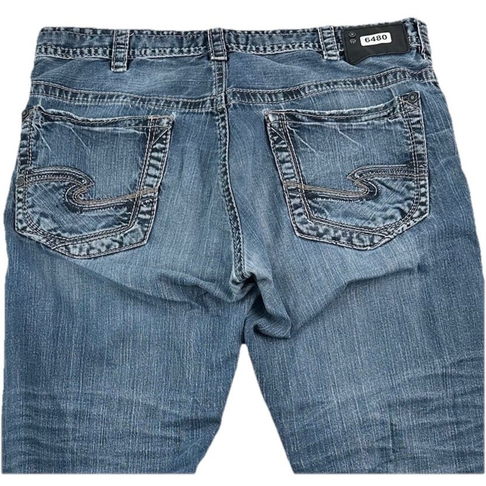 Y2K Silver Gordie Relaxed Bootcut Jeans Mens 38x32 Blue Whiskers Baggy Wide Leg